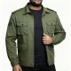 Men's Olive Green Cargo Jacket, Multi-Pocket Design