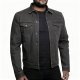 Men's Dark Gray Denim Jacket, Classic Button-Front Style