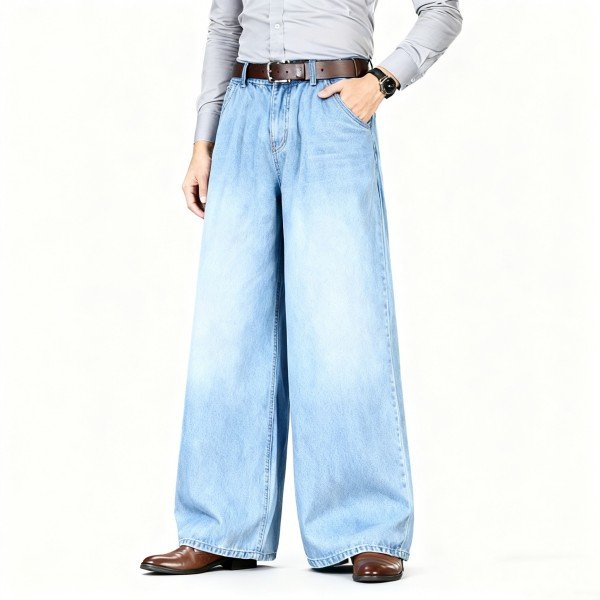 Men's Light Blue Wide-Leg Denim Jeans