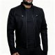 Men's Black Leather Jacket, Stand Collar Zip-Up